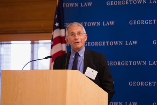 Dr. Anthony Fauci speaking from a podium