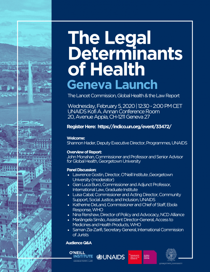 The Legal Determinants of Health Geneva Launch Event Flier