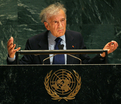 Elie Wiesel speaks at the UN General Assembly