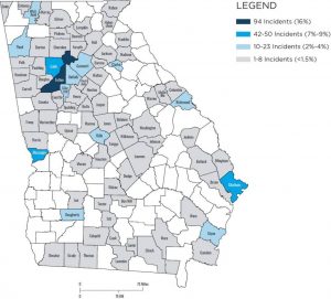 Georgia map on HIV incidents rate
