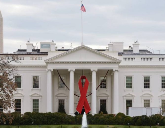 White house with HIV logo
