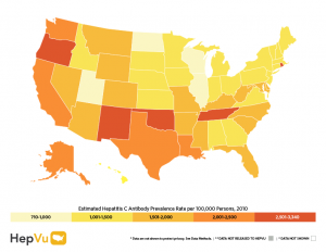 Map of the US showing Hepatitis Prevalence