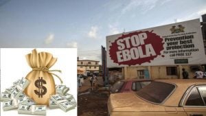 Stop Ebola billboard with an image of a bag of money