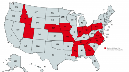 USA map about states' hepatitis laws