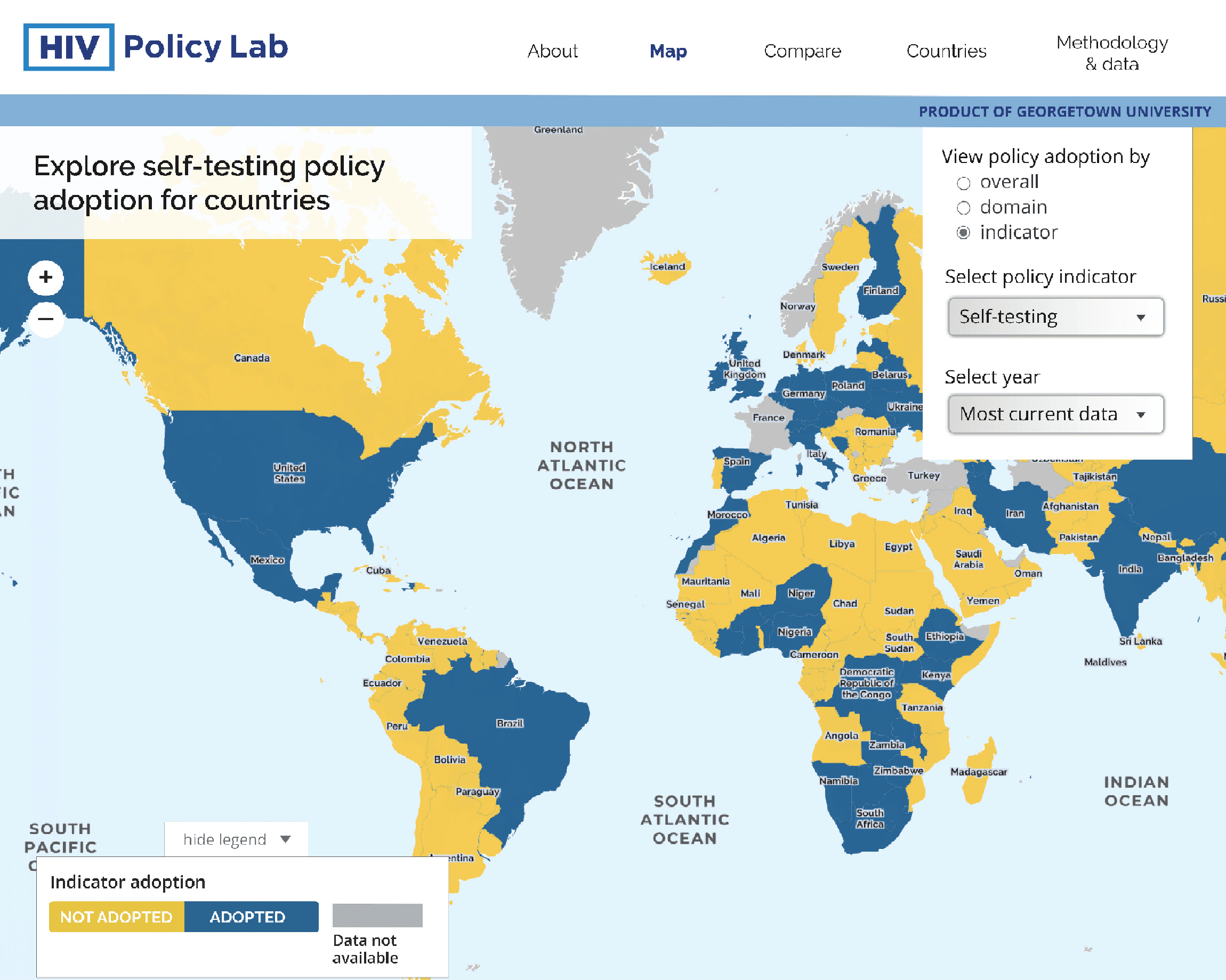 A screen shot of the HIV Policy Lab website