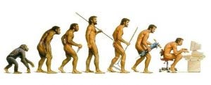 image of evolving man, from ape to sitting at a computer