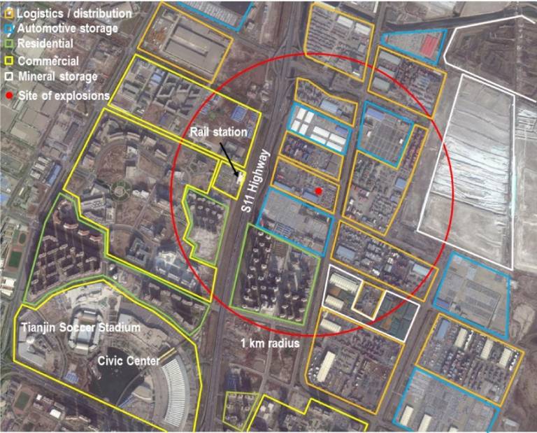 Map of Tianjin Blast Zone