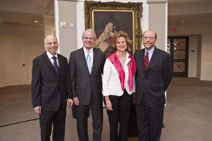 Portrait of Lawrence Gostin, Timothy and Linda O'Neill, and Dean William Treanor