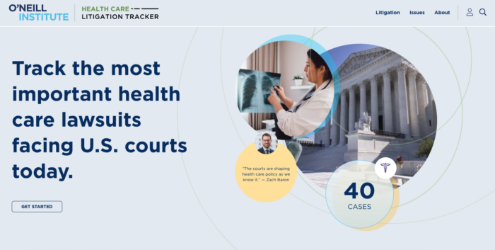 Landing Page of Health care Litigation Tracker