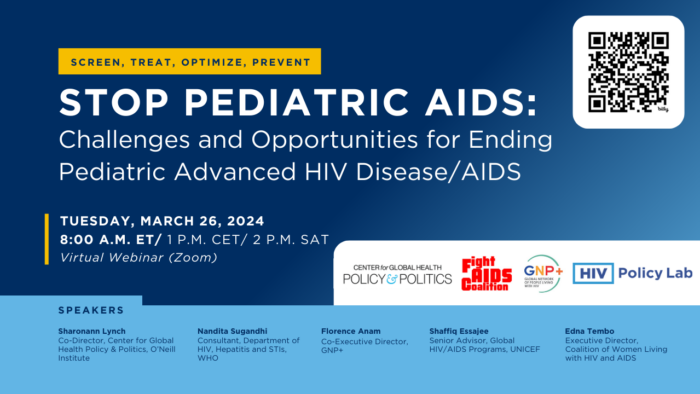 Promotional graphic for March 26 event, "STOP Pediatric AIDS"