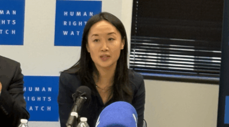 Photograph of Jennifer Li at press conference