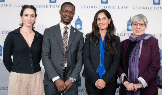  Weaponizing Women and Girls in Conflict and Beyond session featuring Dr. Sima Samar, Dr. Jean-Claude Mulunda, Dr. Pardis Mahdavi, and Pema Levy