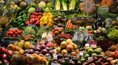 Fruit and vegetables in a grocery aisle