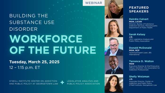 Event graphic for "Building the Substance Use Disorder Workforce of the Future" webinar on March 25