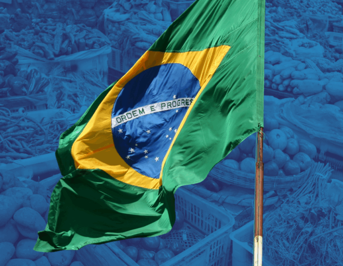 Brazil's flag with supermarket image as the background