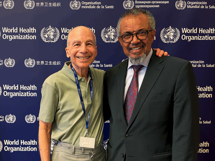 Photograph of O'Neill Institute Founding Director Professor Larry Gostin and Dr. Tedros Adhanom Ghebreyesus, director-general of the World Health Organization.